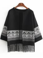 Romwe Geometric Print Tassel Sweater Coat