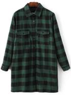 Romwe Green Plaid Longline Blouse With Pocket