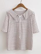 Romwe Middy Collar Lace Up Grommet Tee