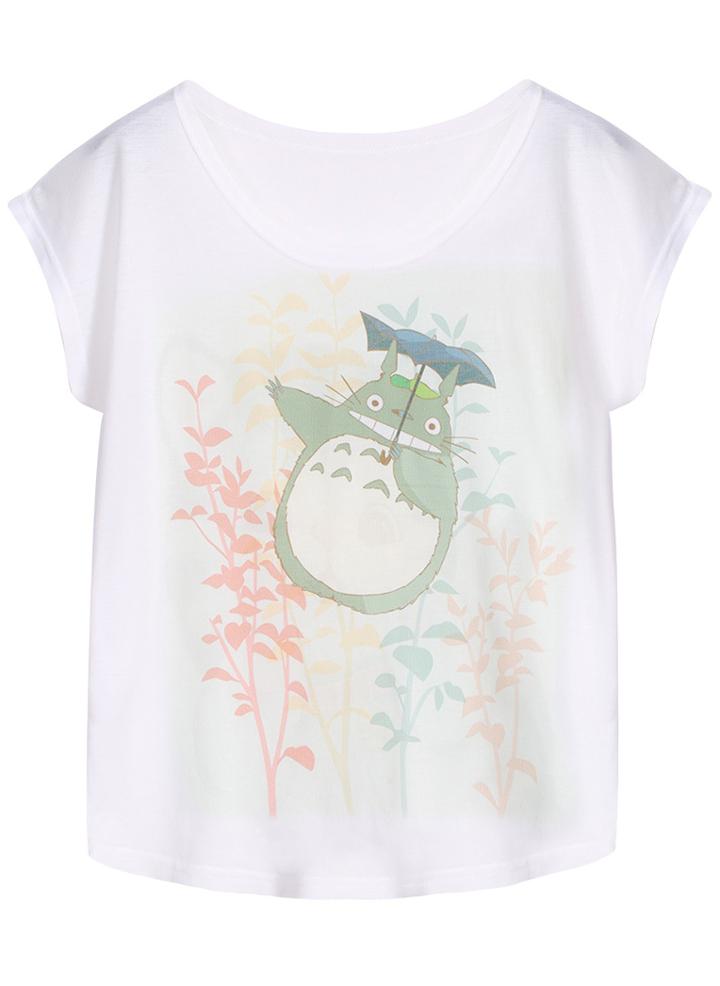 Romwe My Neighbor Totoro Print White T-shirt
