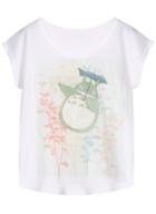 Romwe My Neighbor Totoro Print White T-shirt