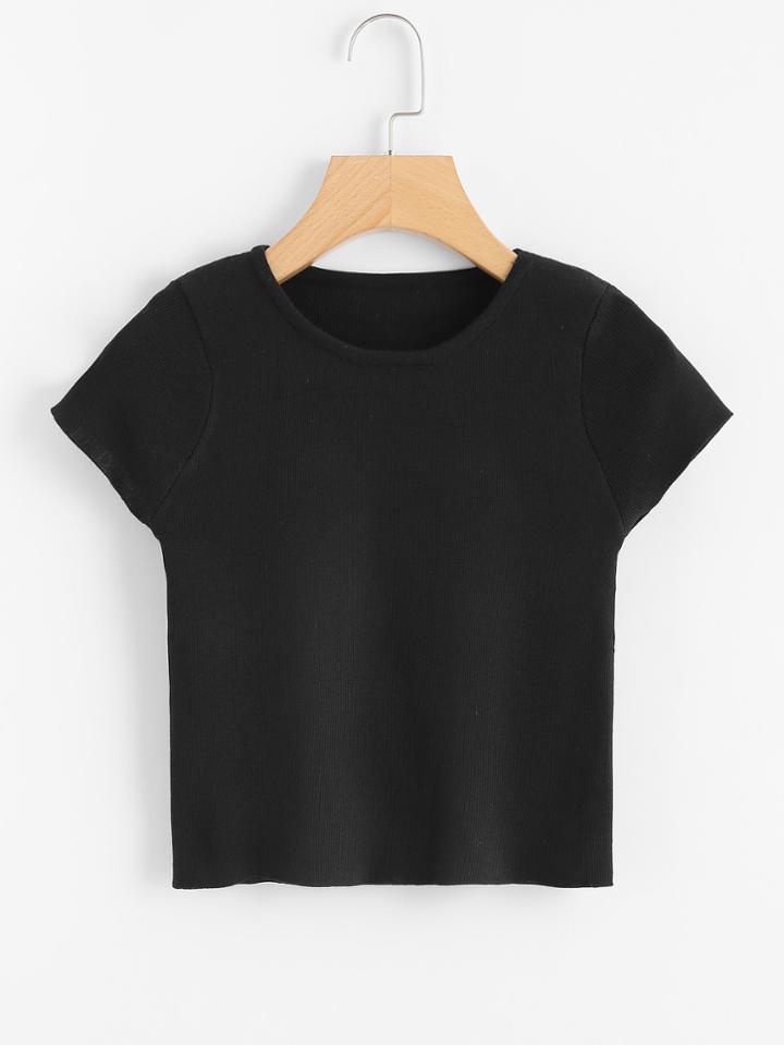 Romwe Round Neck Ribbed Tee