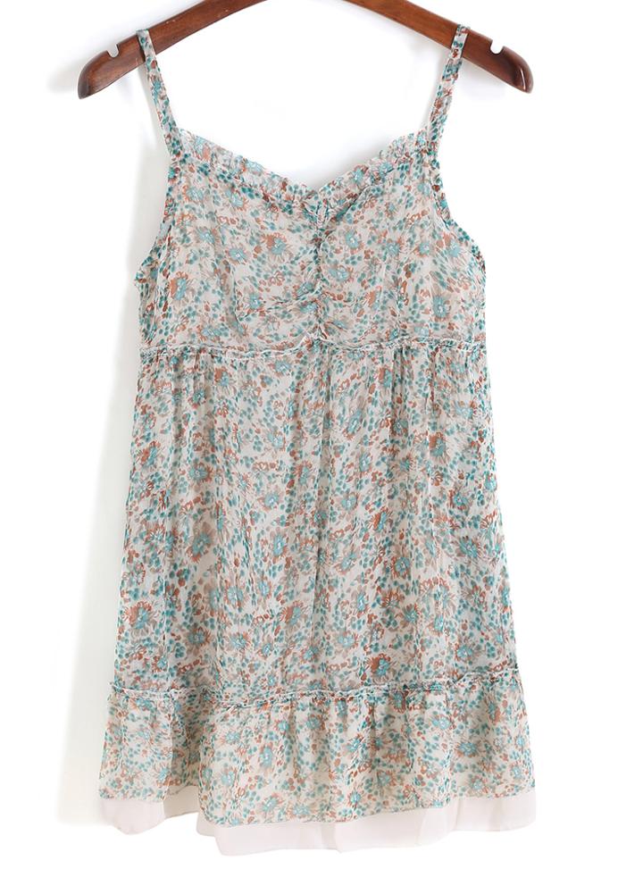 Romwe Spaghetti Strap Florals Green Cami Top