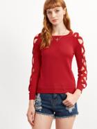 Romwe Red Lattice Sleeve Hollow Out Sweater