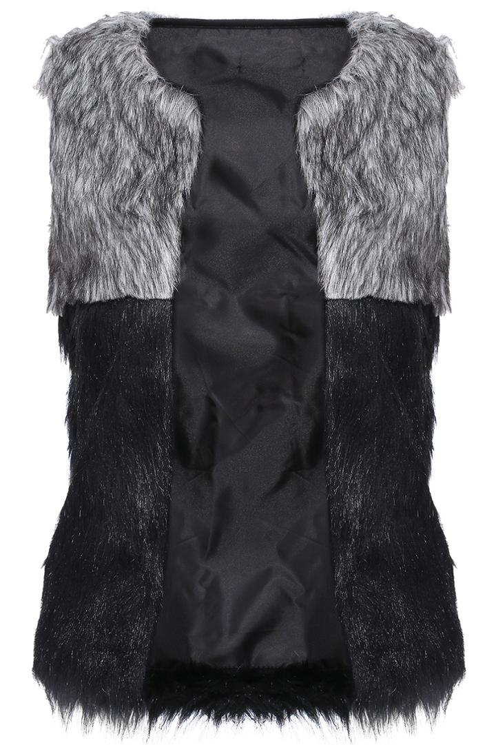 Romwe Faux Fur Color Block Vest
