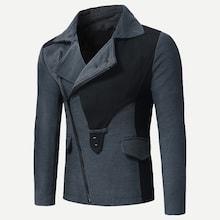 Romwe Men Contrast Panel Oblique Zipper Slit Back Tweed Jacket