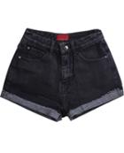 Romwe Pockets Fringe Black Denim Shorts
