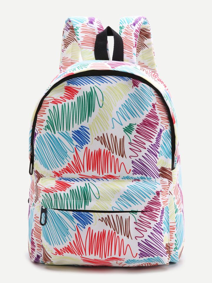 Romwe Multicolor Graffiti Print Front Pocket Backpack
