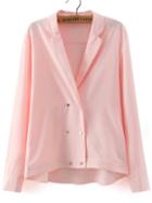 Romwe High Low Notch Lapel Double Breasted Pink Blazer