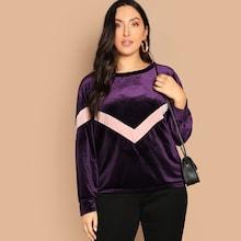 Romwe Plus Cut-and-sew Chevron Velvet Pullover