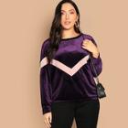 Romwe Plus Cut-and-sew Chevron Velvet Pullover