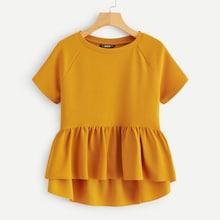 Romwe Dip Hem Raglan Sleeve Peplum Top