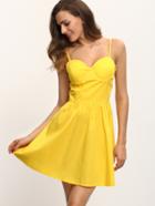Romwe Sweetheart Neckline Cami Dress - Yellow