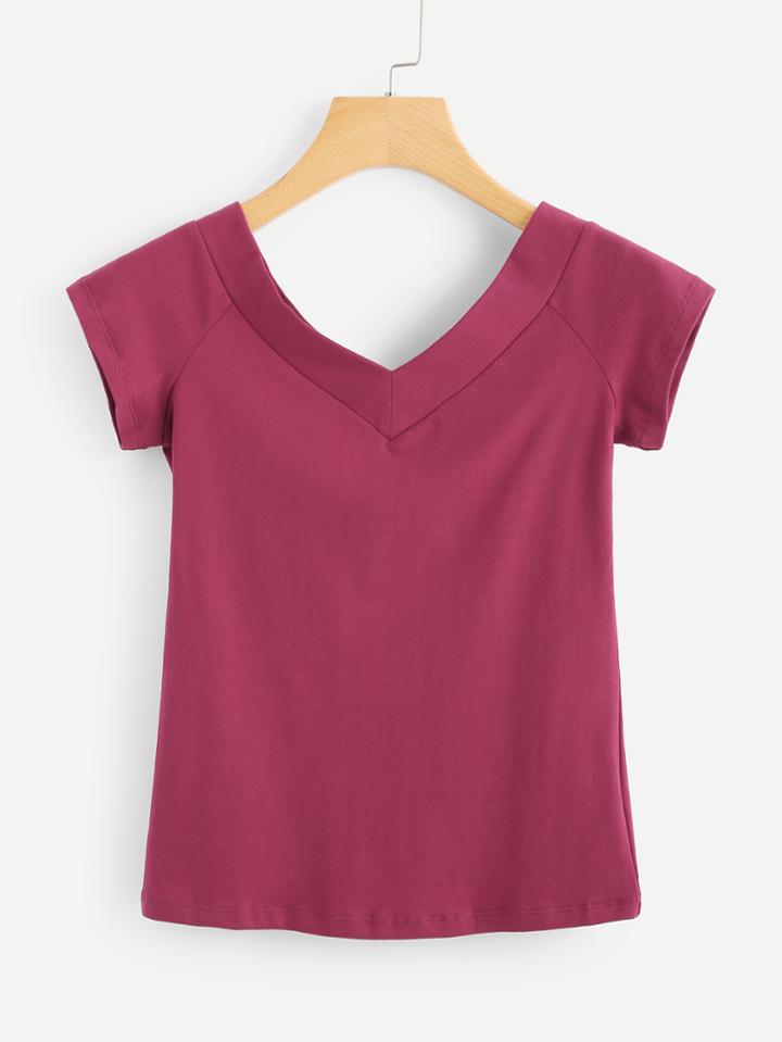Romwe V Neckline Raglan Sleeve Tee