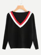 Romwe Contrast Chevron Ribbed Sweater