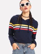 Romwe Striped Crop Hoodie