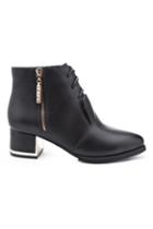 Romwe Zippered Shoelace Black Short Boots