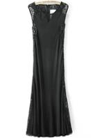 Romwe Black Sleeveless Contrast Lace Maxi Dress