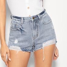 Romwe Destroyed Ripped Bleach Wash Denim Shorts