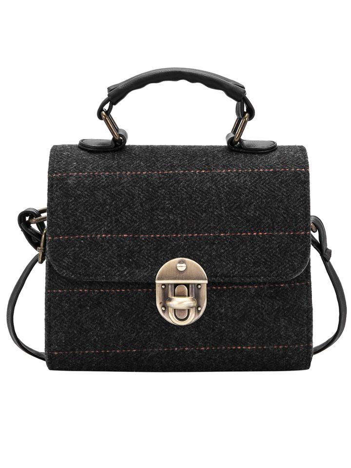 Romwe Black Twist Lock Striped Bag