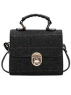 Romwe Black Twist Lock Striped Bag
