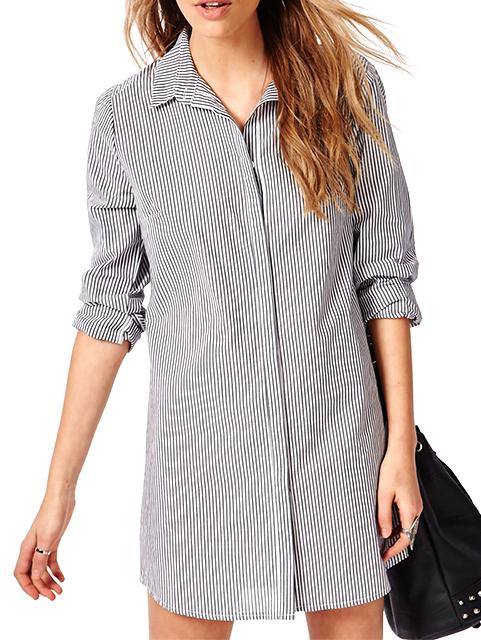 Romwe Lapel Vertical Striped Boyfrined Blouse