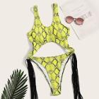 Romwe Snake Print Cut-out Front Fringe One Piece Swimsuit