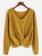 Romwe V-neckline Twist Front Chunky Knit Sweater
