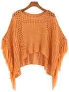 Romwe With Tassel Hollow Knit Sweater