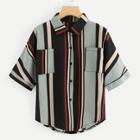 Romwe Dual Pocket Striped Shirt