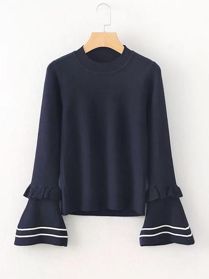 Romwe Striped Detail Fluted Sleeve Knitwear