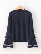 Romwe Striped Detail Fluted Sleeve Knitwear