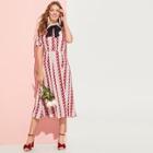Romwe Calico Print Bow Tied Top & Skirt Set