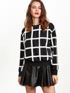 Romwe Black And White Grid Drop Shoulder Sweatshirt