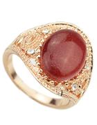 Romwe Red Gemstone Gold Hollow Ring