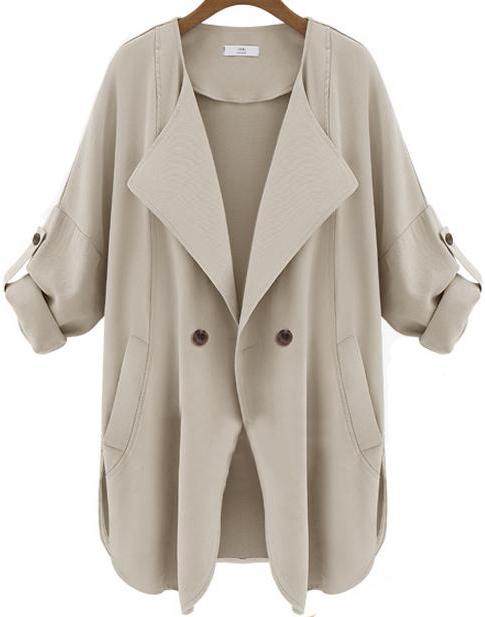 Romwe Pockets Apricot Trench Coat