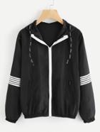 Romwe Striped Sleeve Hooded Jacket