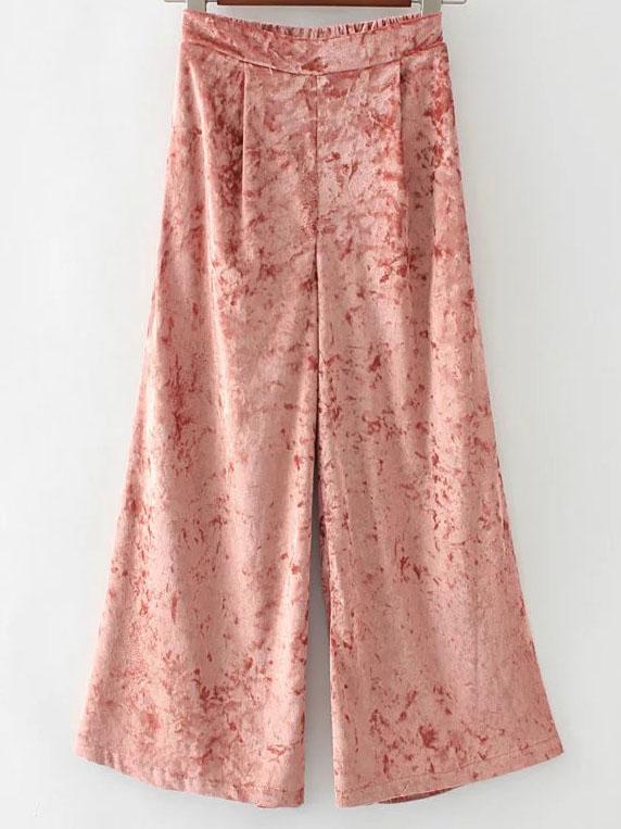 Romwe Orange Wide Leg Velvet Pants