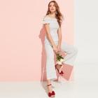 Romwe Allover Heart Print Frill Detail Jumpsuit