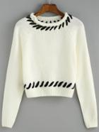 Romwe Long Sleeve Embellished White Sweater