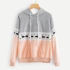 Romwe Deer Print Drawstring Detail Sweatshirt