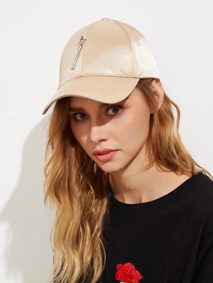 Romwe Metal Decorated Satin Baseball Cap