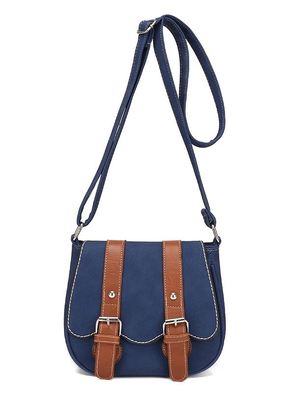 Romwe Contrast Dual Buckle Strap Saddle Bag