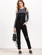 Romwe Black Strap Knee Ripped Overall Jeans