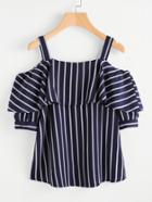 Romwe Open Shoulder Layered Striped Top