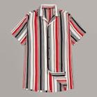 Romwe Guys Colorblock Striped Notch Collar Shirt