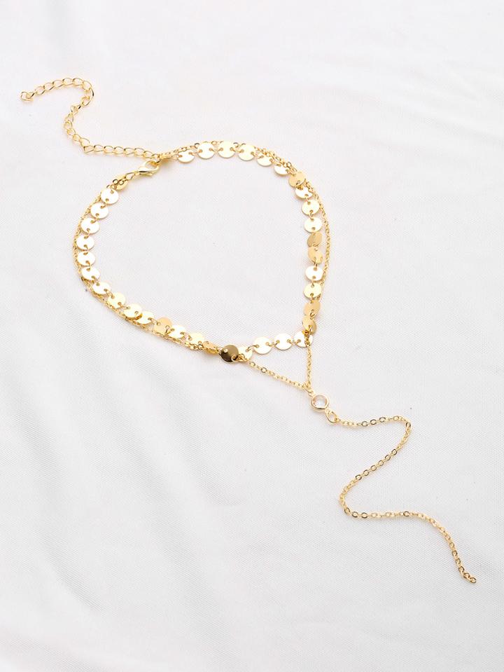 Romwe Sequin Choker With Chain Pendant