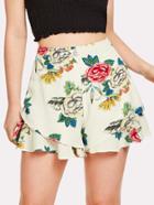 Romwe Flower Print Layered Shorts