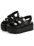 Romwe Black Thick-soled Vintage Pu Sandals