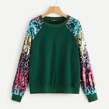 Romwe Contrast Sequin Raglan Sleeve Pullover